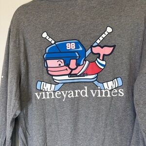 Vineyard Vines Crossed Sticks Hockey Whale Shirt Grey Long Sleeve Men Small